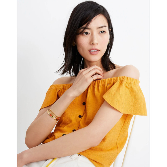 Madewell Textured & Thread Off The Shoulder Top Womens XS Extra Small Tie Waist - Picture 12 of 13